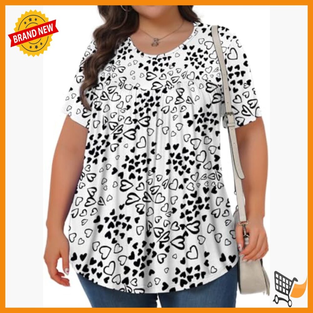 Plus Size Tunic Top Short Sleeve Crew Neck Soft Rayon Blouse 1X-5X - Picture 2 of 7